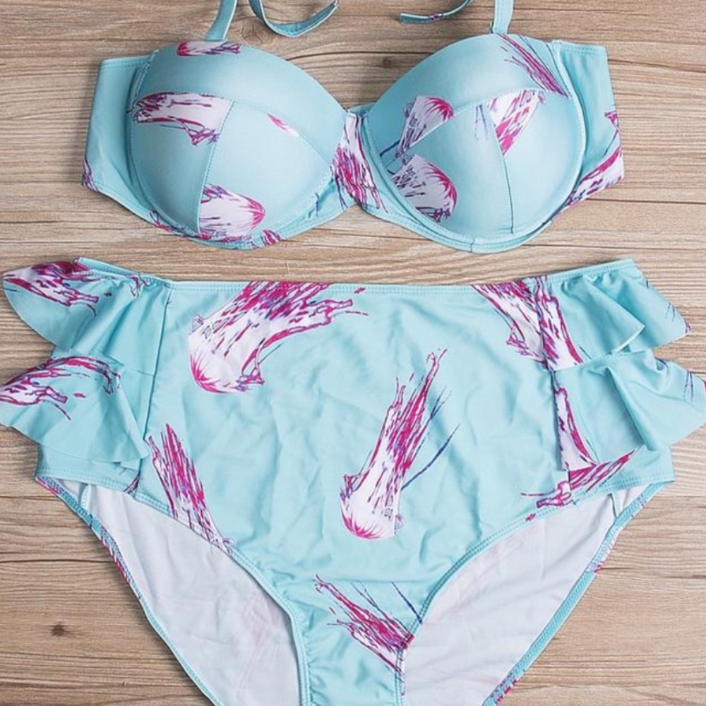 Plus Size Two-Piece Swimsuit Brush Print